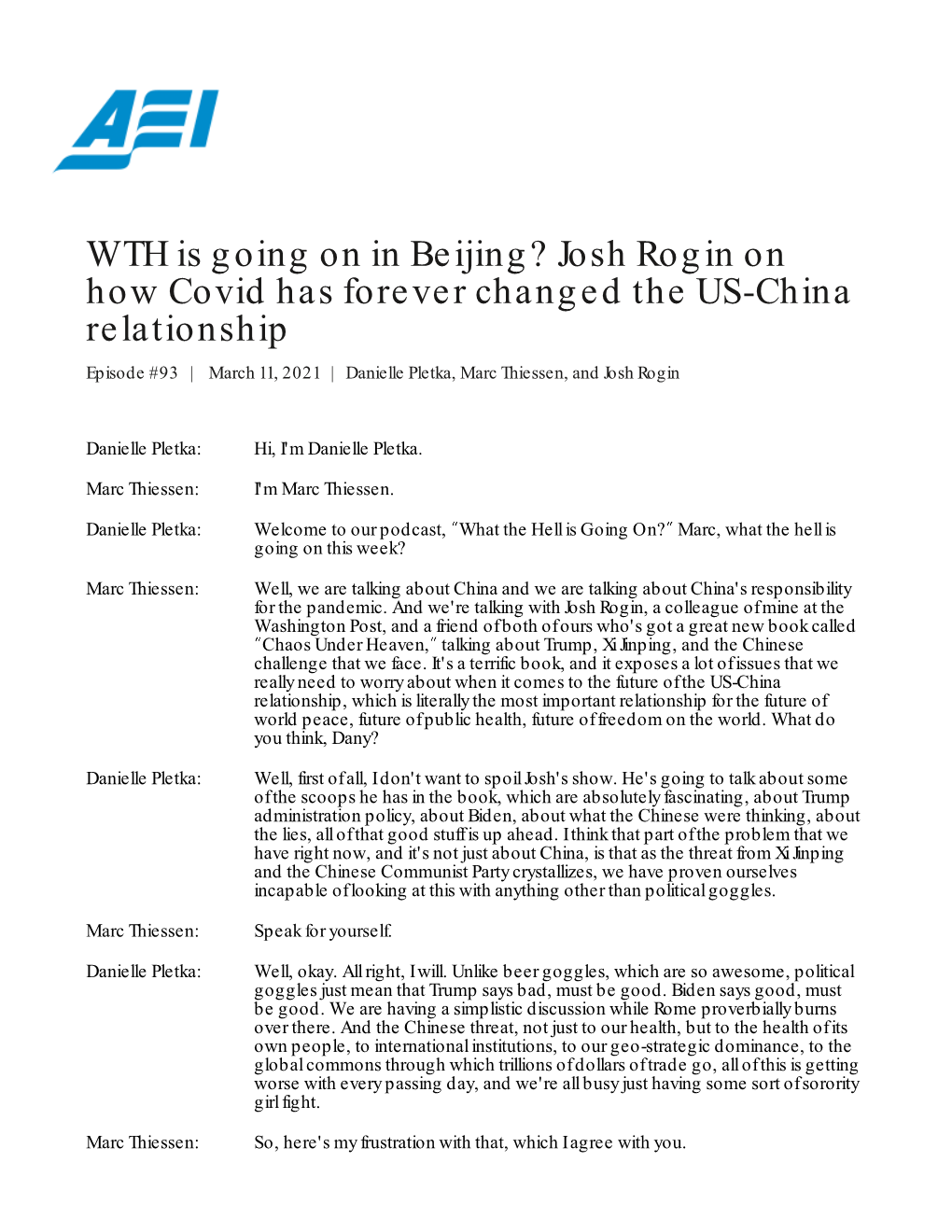 Josh Rogin on How Covid Has Forever Changed the US-China Relationship