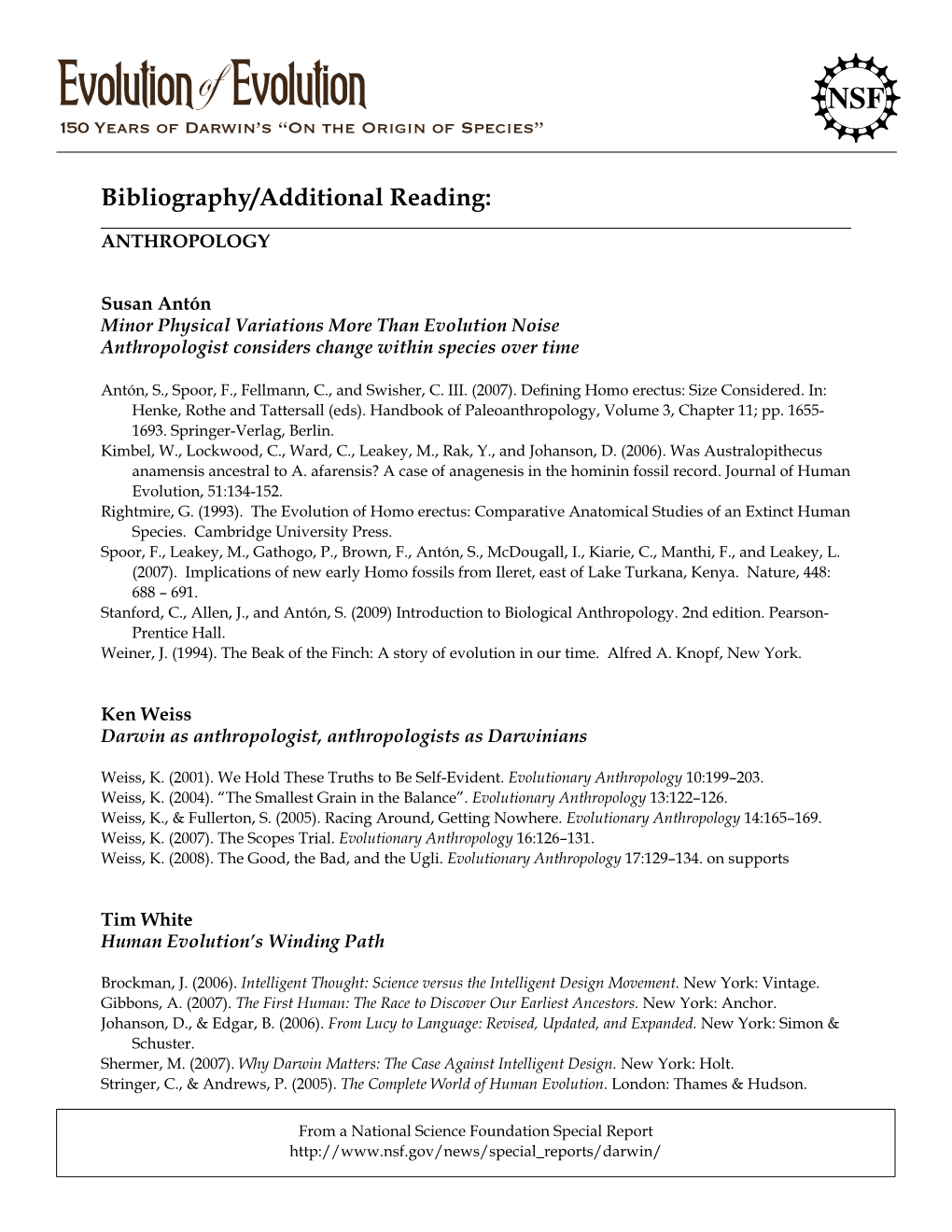 Bibliography/Additional Reading List