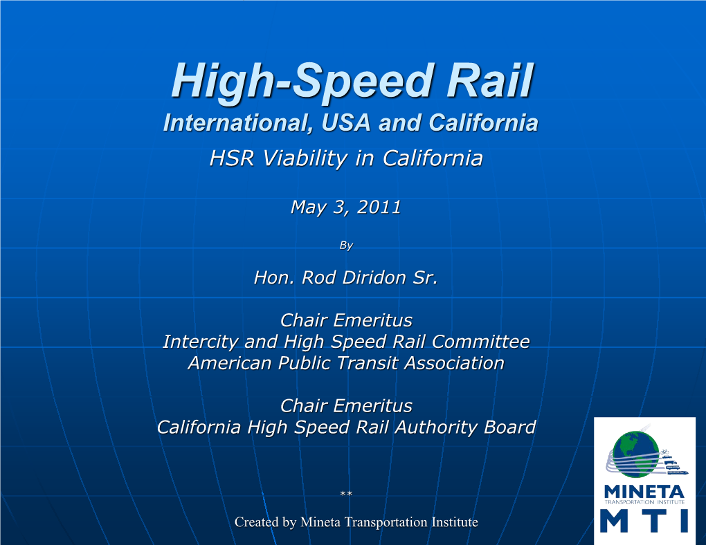 American Public Transportation Association High Speed And