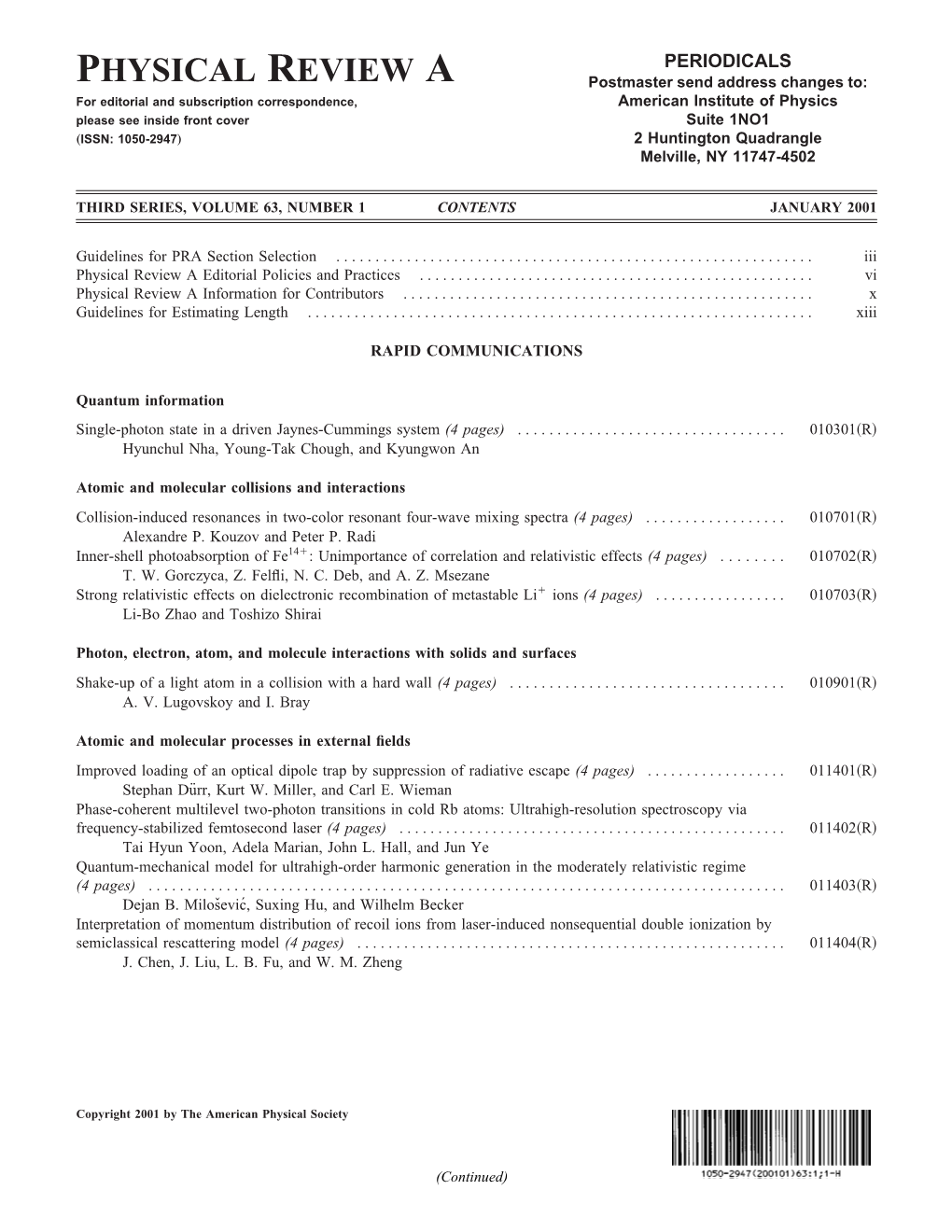 Table of Contents (Print)