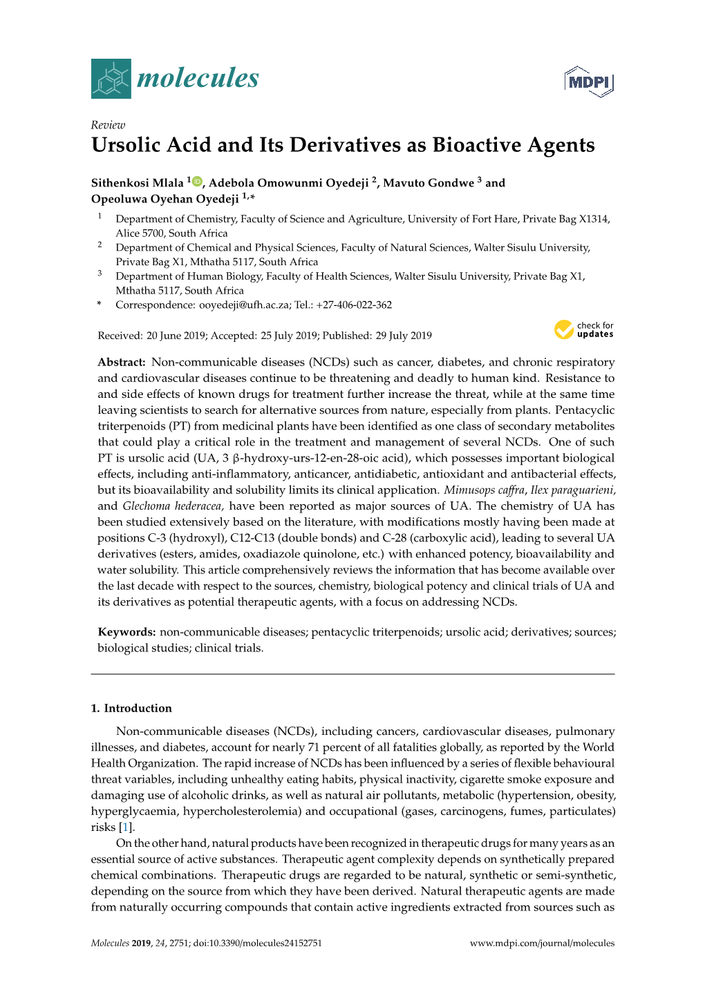 Ursolic Acid and Its Derivatives As Bioactive Agents