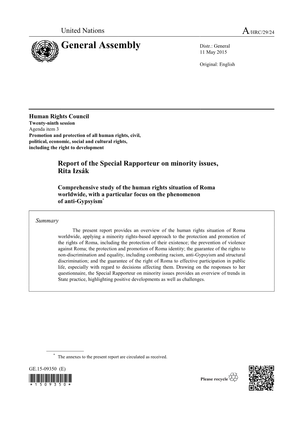 Report of the Special Rapporteur on the Human