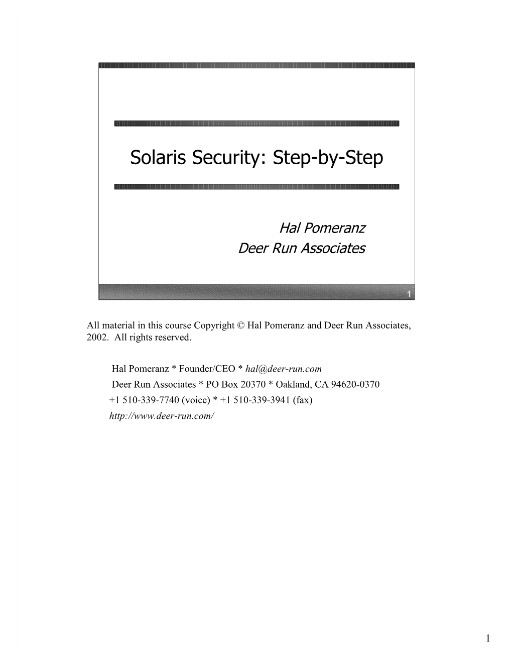 Solaris Security: Step-By-Step