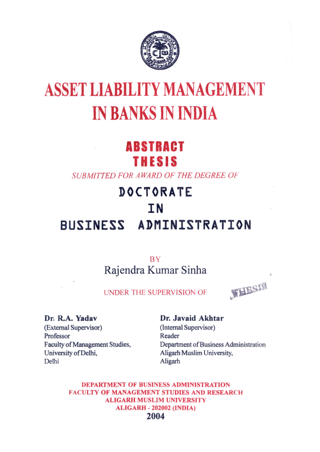 Asset Liability Management in Banks in India