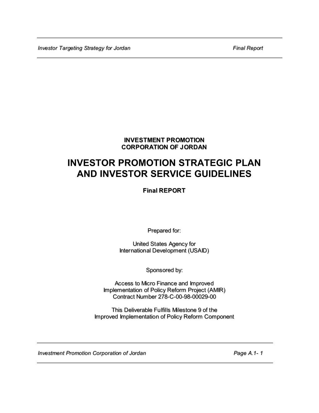 Investor Promotion Strategic Plan and Investor Service Guidelines