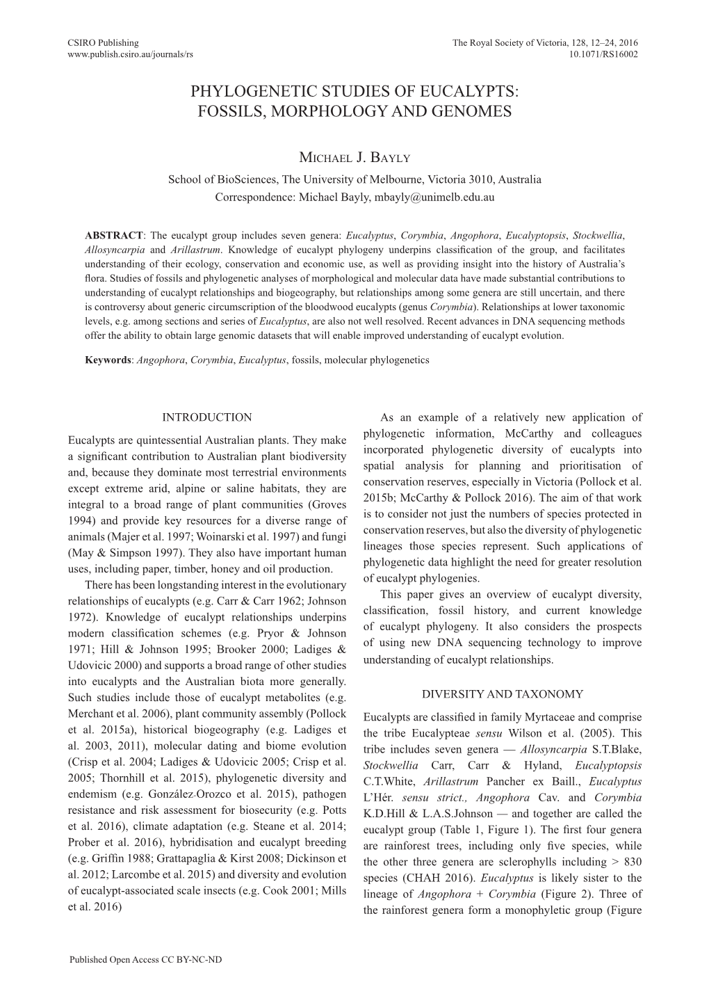 Phylogenetic Studies of Eucalypts: Fossils, Morphology and Genomes