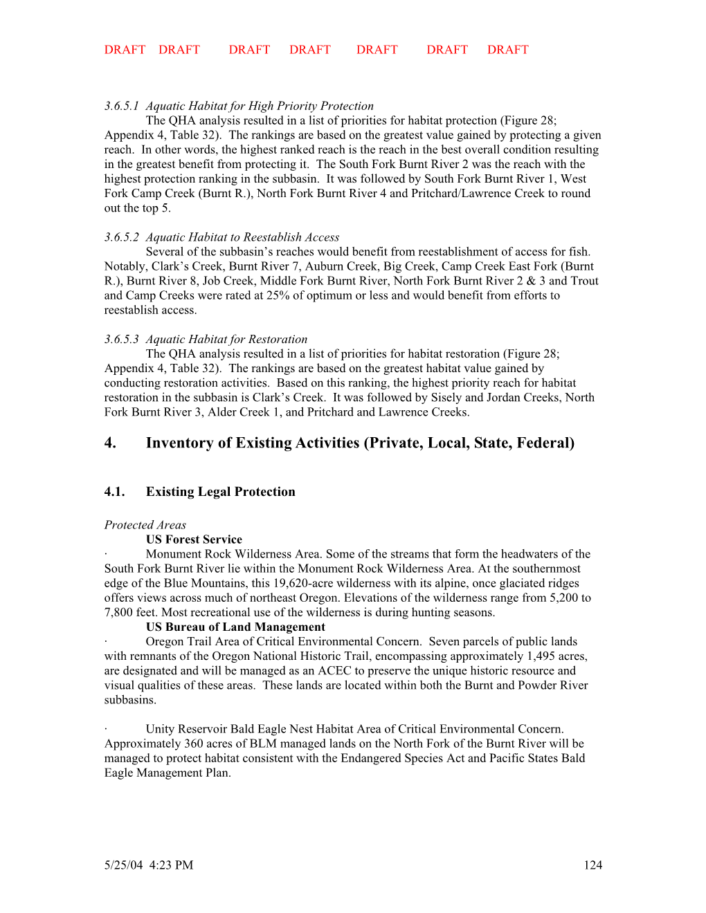 4. Inventory of Existing Activities (Private, Local, State, Federal)