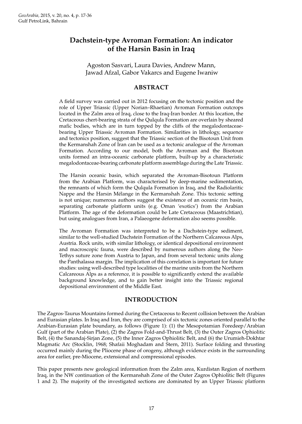 Dachstein-Type Avroman Formation: an Indicator of the Harsin Basin in Iraq