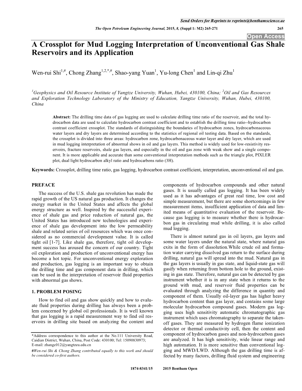 A Crossplot for Mud Logging Interpretation of Unconventional Gas Shale Reservoirs and Its Application