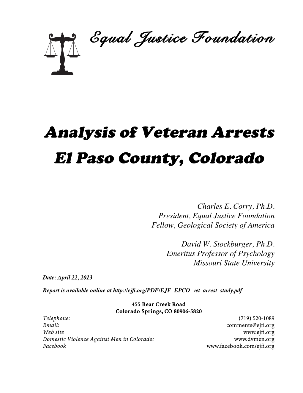 Analysis of Veteran Arrests, El Paso County, Colorado