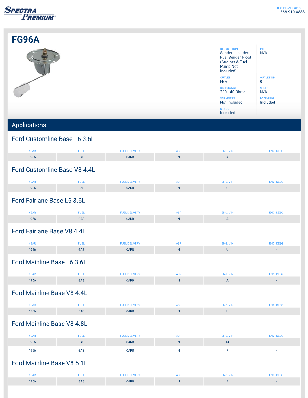 Applications Ford Customline Base L6 3.6L Ford