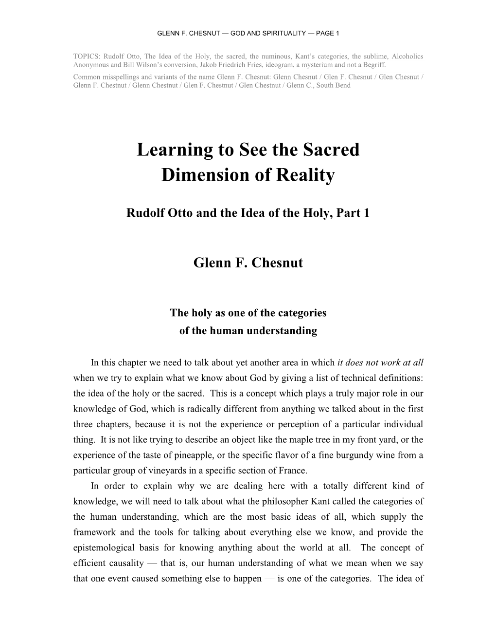 Learning to See the Sacred Dimension of Reality