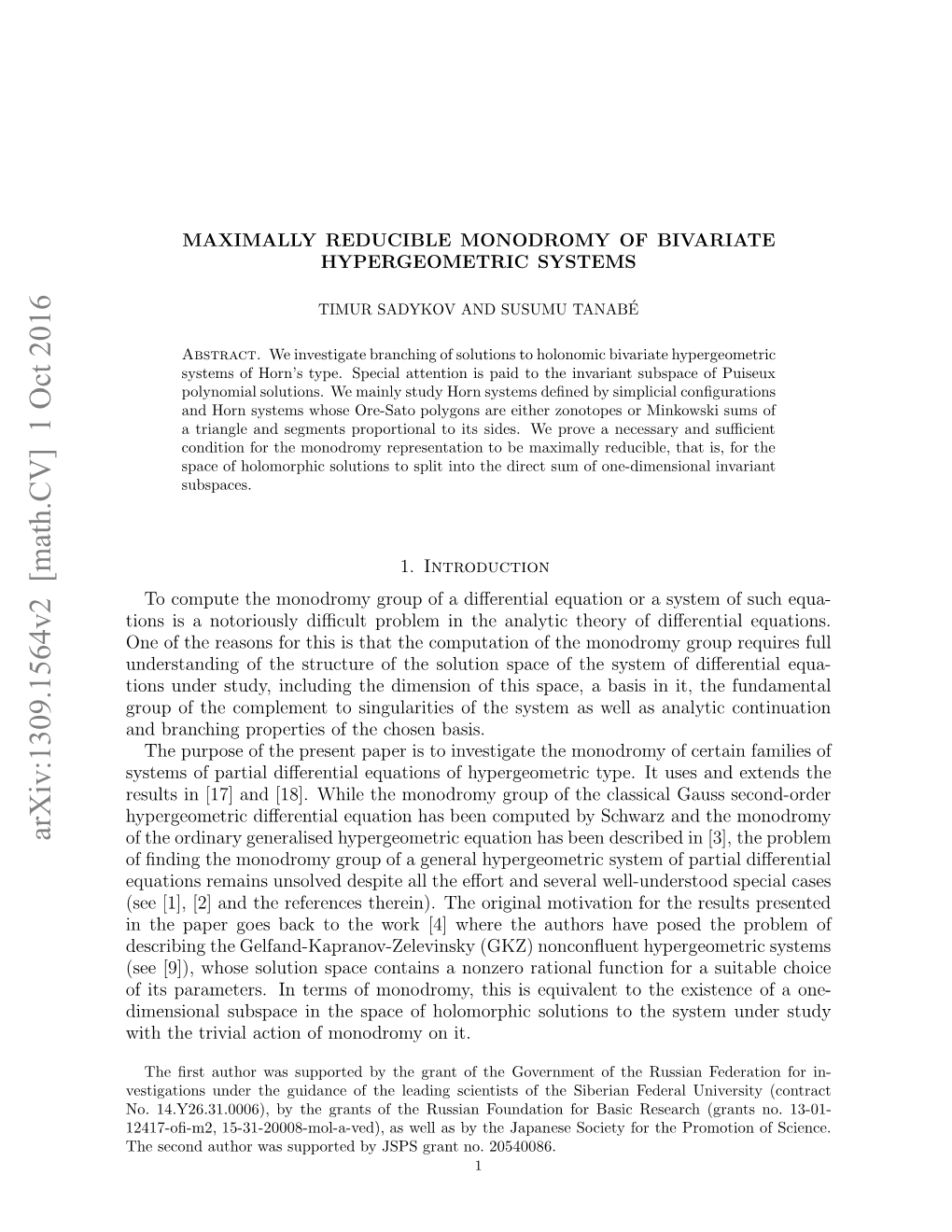 Arxiv:1309.1564V2 [Math.CV] 1 Oct 2016 Ru Ftecmlmn Osnuaiiso H Ytma Ela Ana As Well T As It, Basis