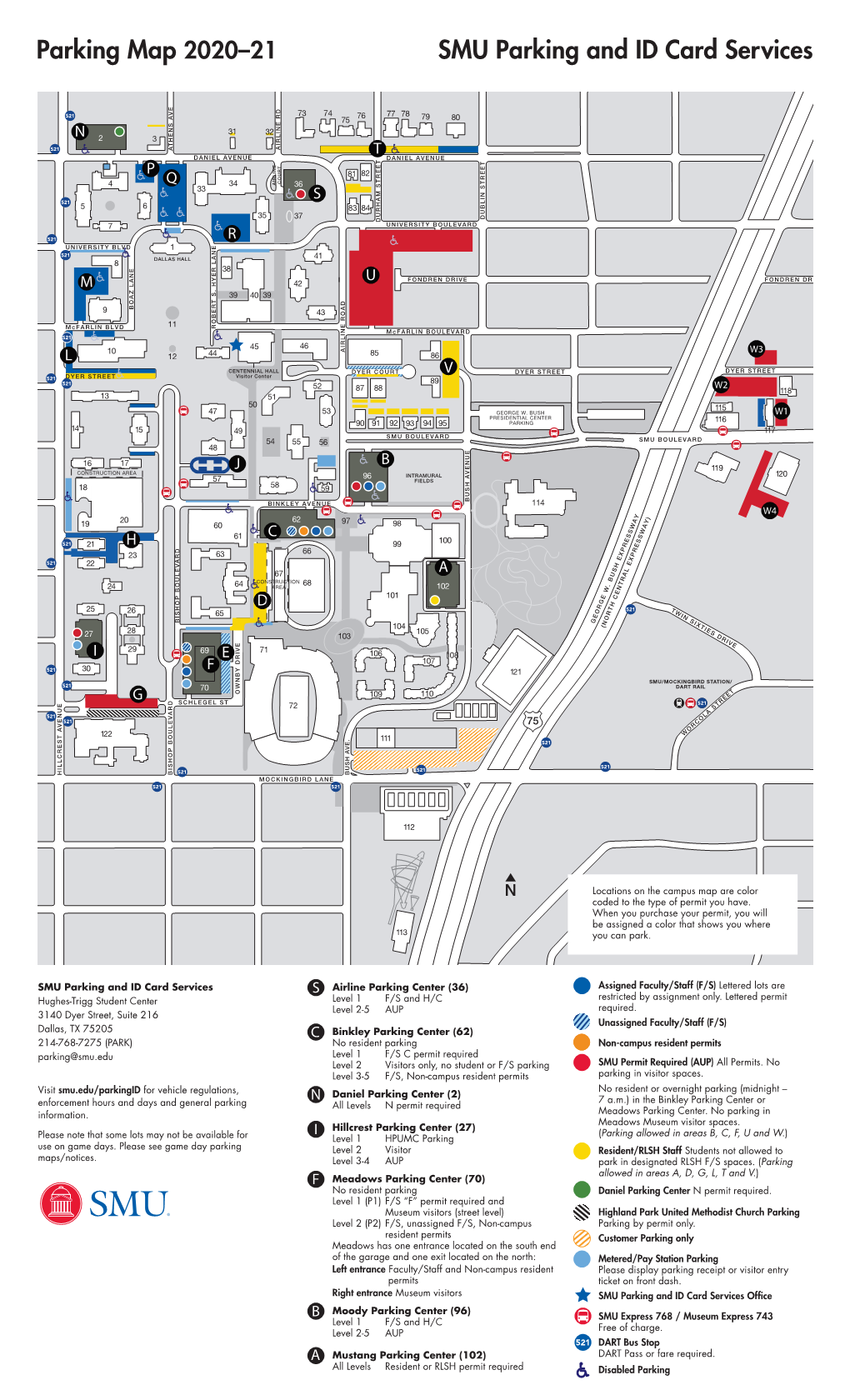 Parking Map 2020–21 SMU Parking and ID Card Services E 521 73 74 77 78