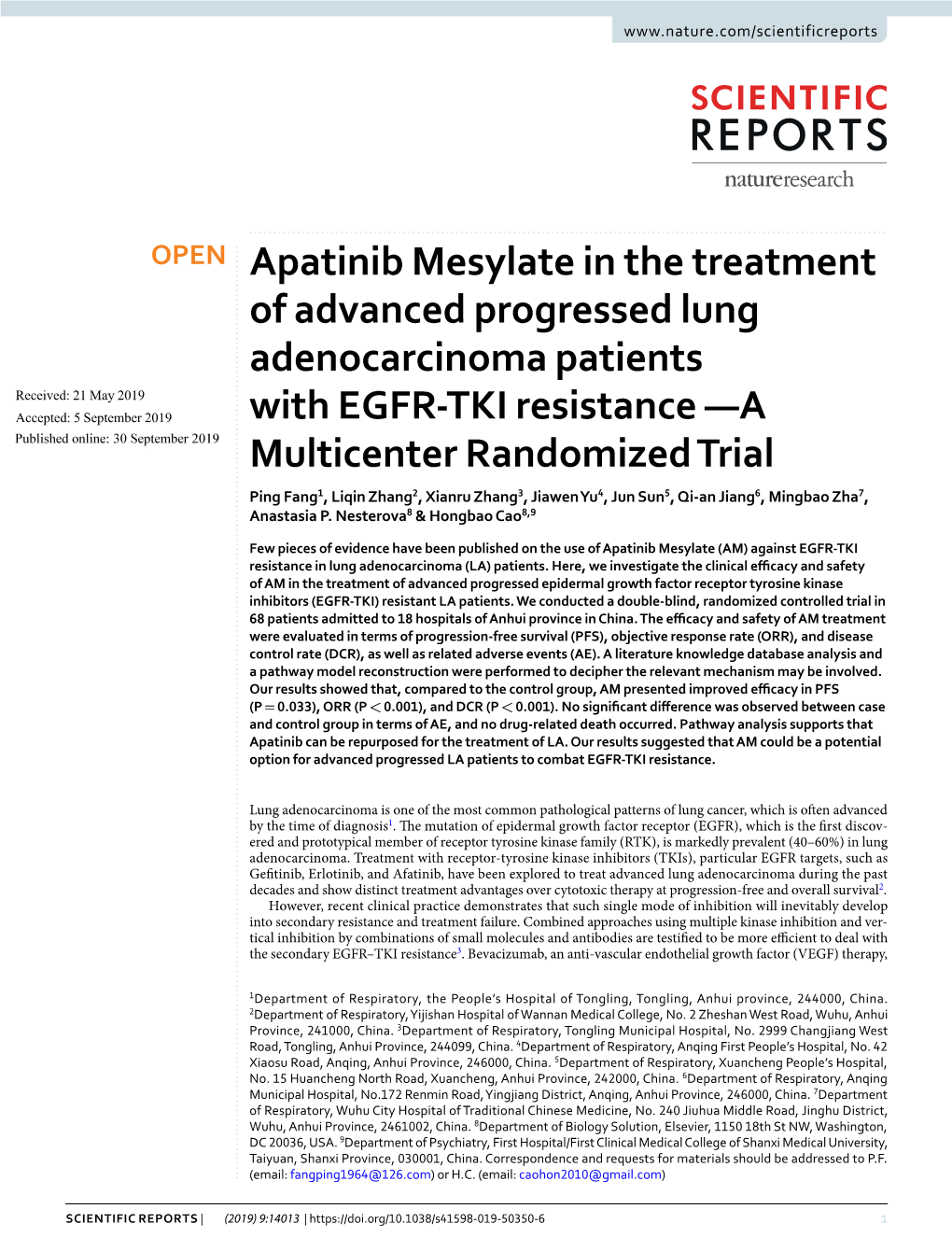 Apatinib Mesylate in the Treatment of Advanced Progressed Lung