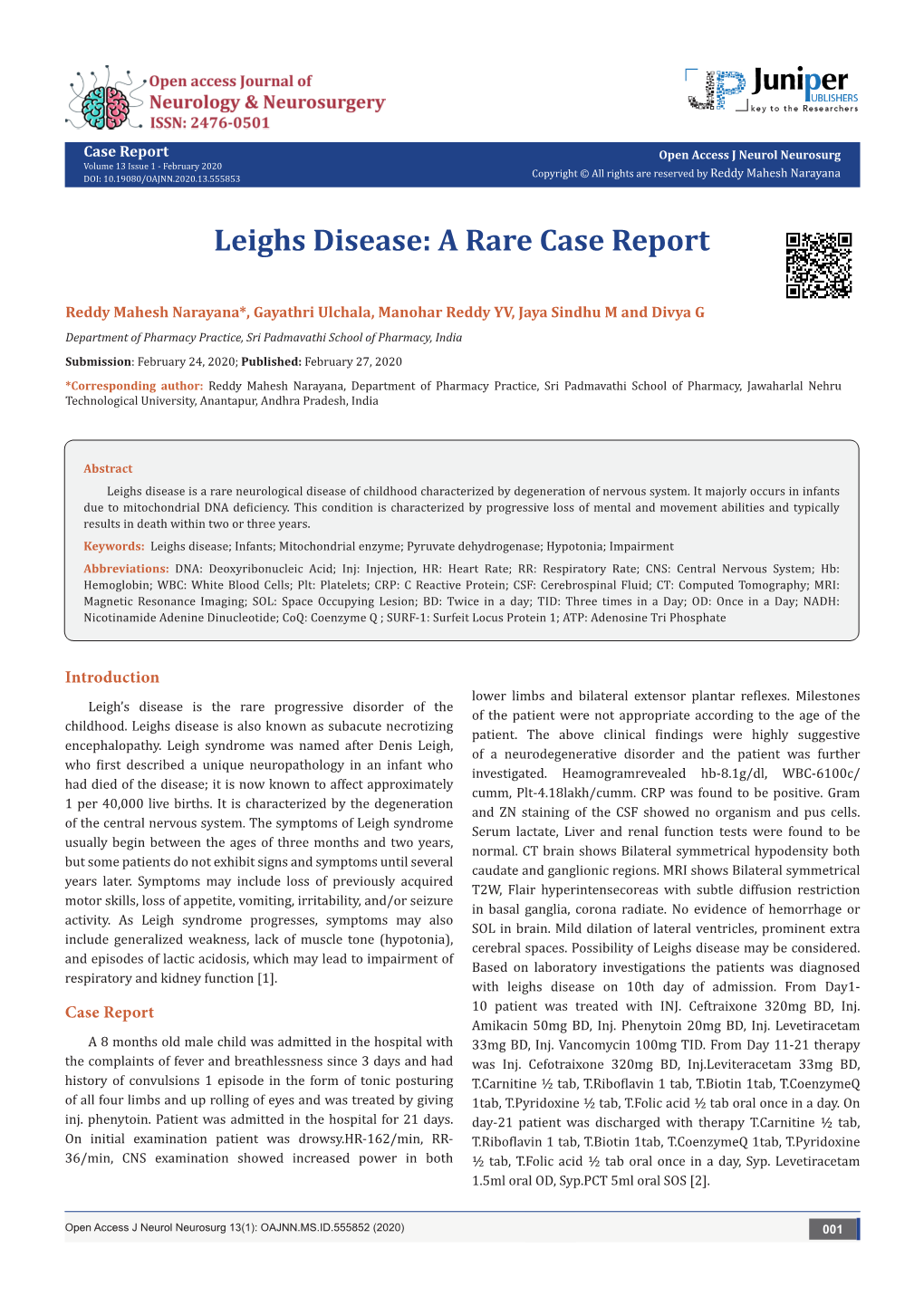 Leighs Disease: a Rare Case Report