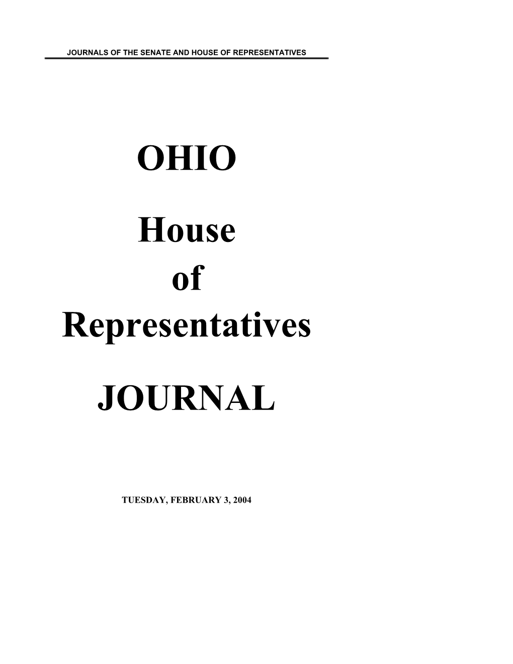 OHIO House of Representatives JOURNAL