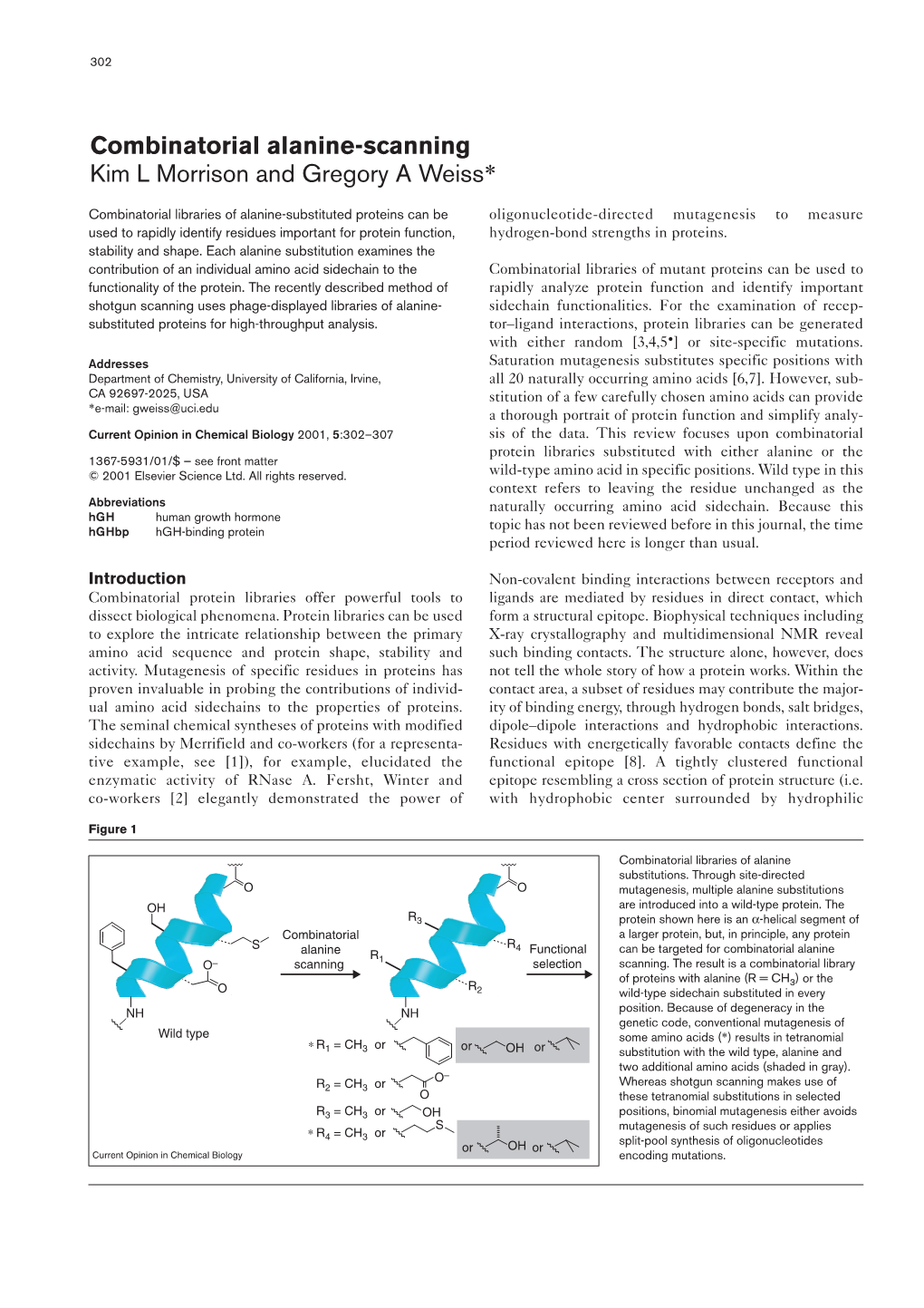 Combinatorial Alanine-Scanning Kim L Morrison and Gregory a Weiss*