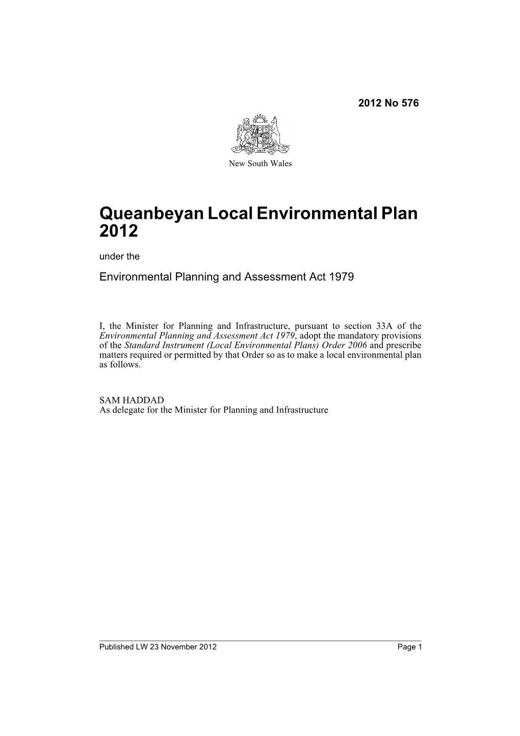 Queanbeyan Local Environmental Plan 2012 Under the Environmental Planning and Assessment Act 1979