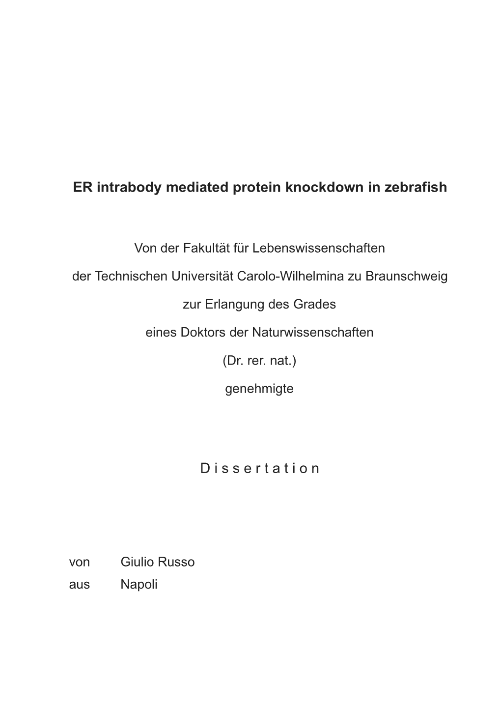 ER Intrabody Mediated Protein Knockdown in Zebrafish D