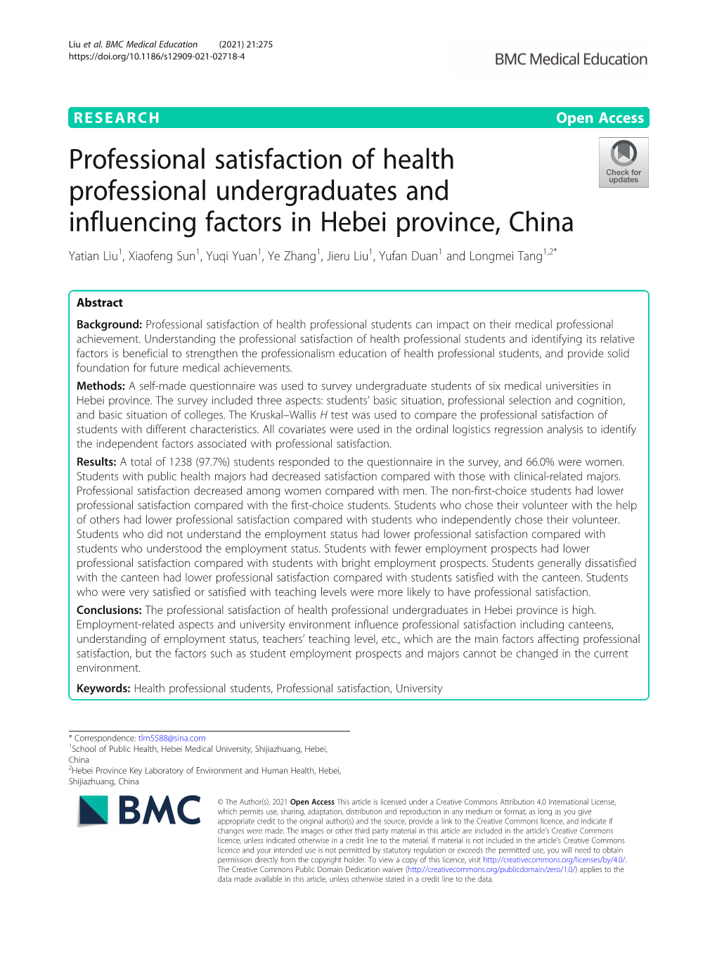 Professional Satisfaction of Health Professional Undergraduates And