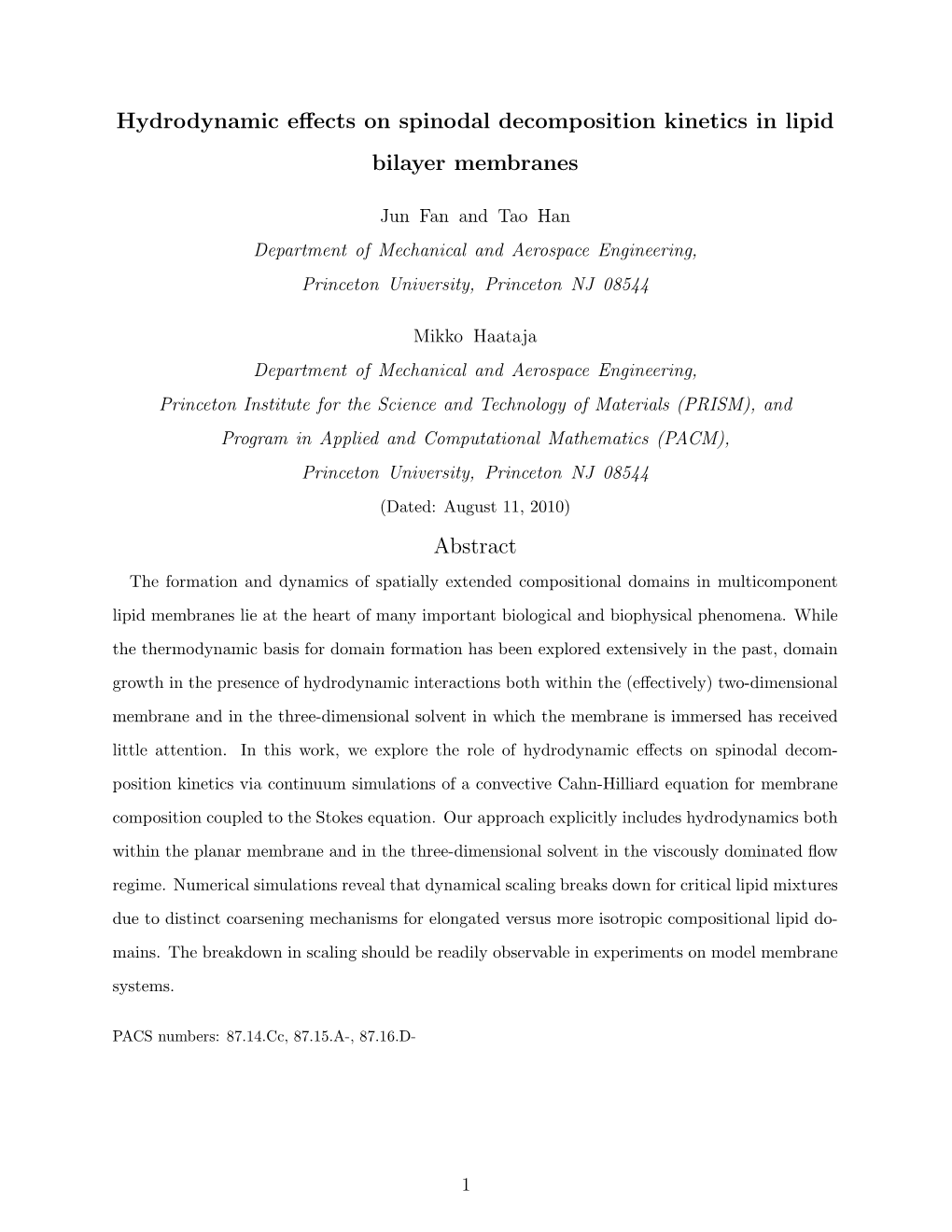 Hydrodynamic Effects on Spinodal Decomposition Kinetics in Lipid