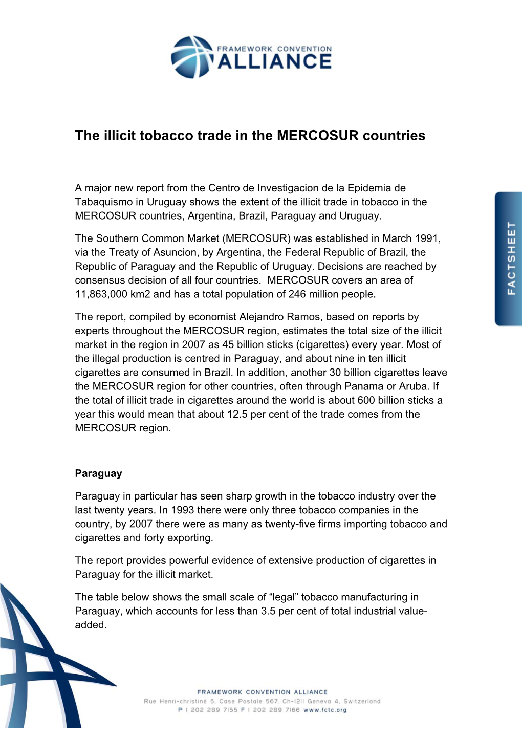 The Illicit Tobacco Trade in the MERCOSUR Countries