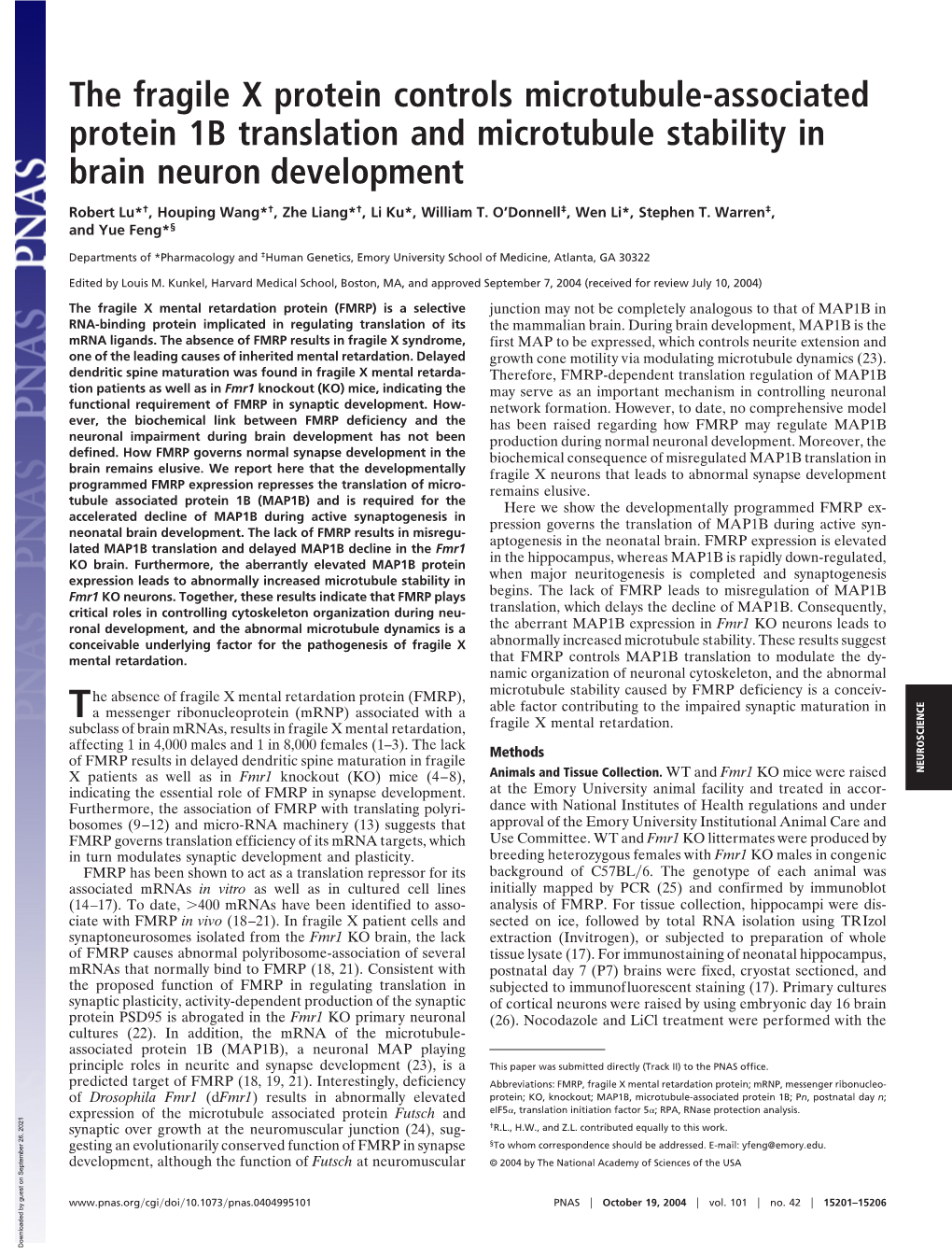 The Fragile X Protein Controls Microtubule-Associated Protein 1B Translation and Microtubule Stability in Brain Neuron Development