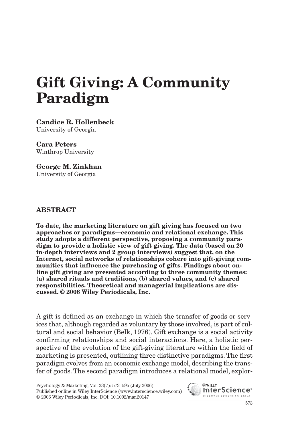 Gift Giving: a Community Paradigm