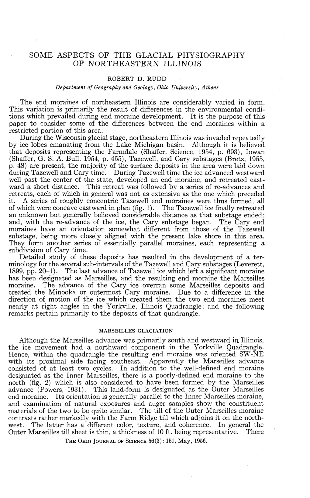 Some Aspects of the Glacial Physiography of Northeastern Illinois