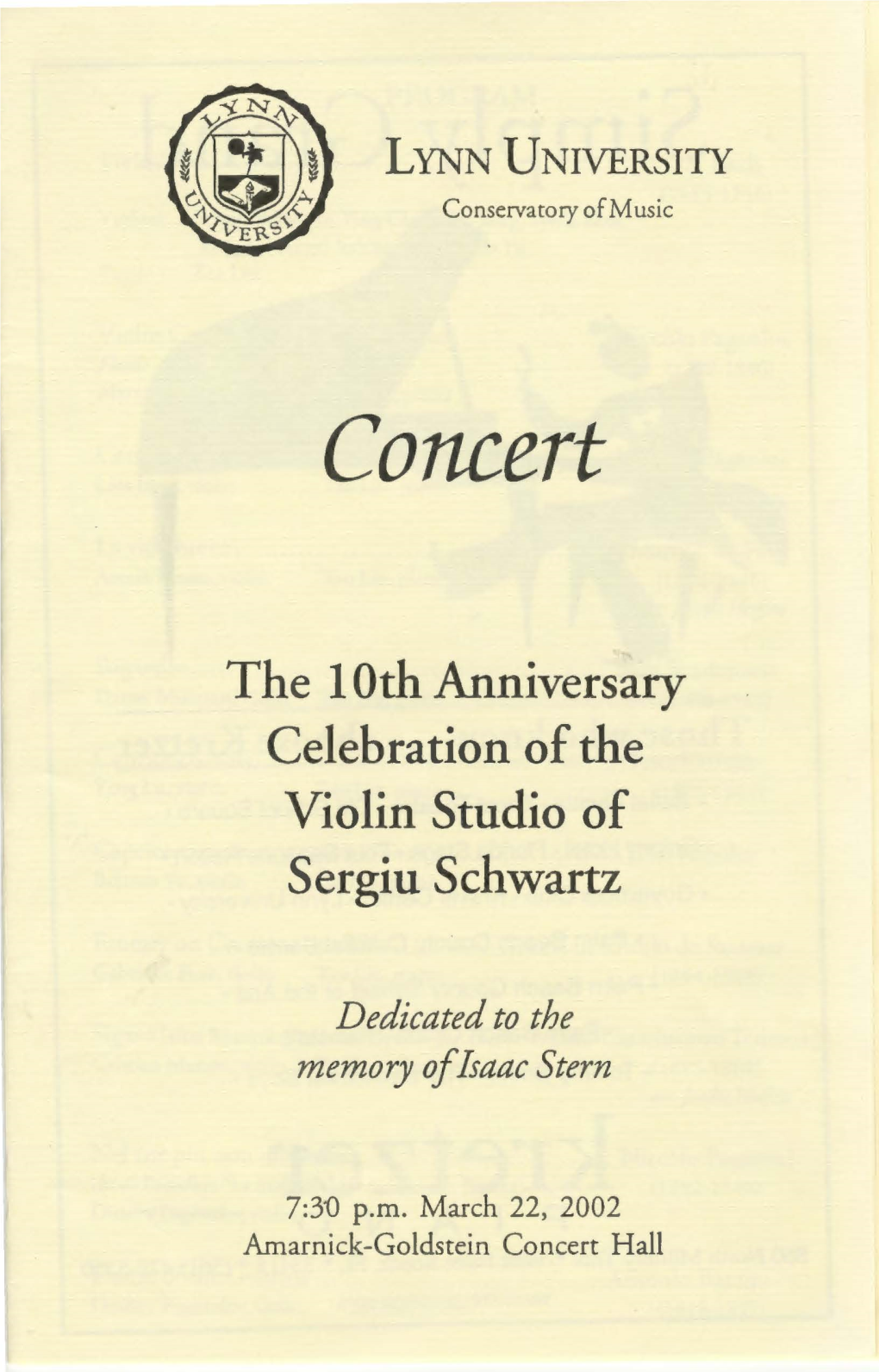2001-2002 the 10Th Anniversary Celebration of the Violin Studio Of