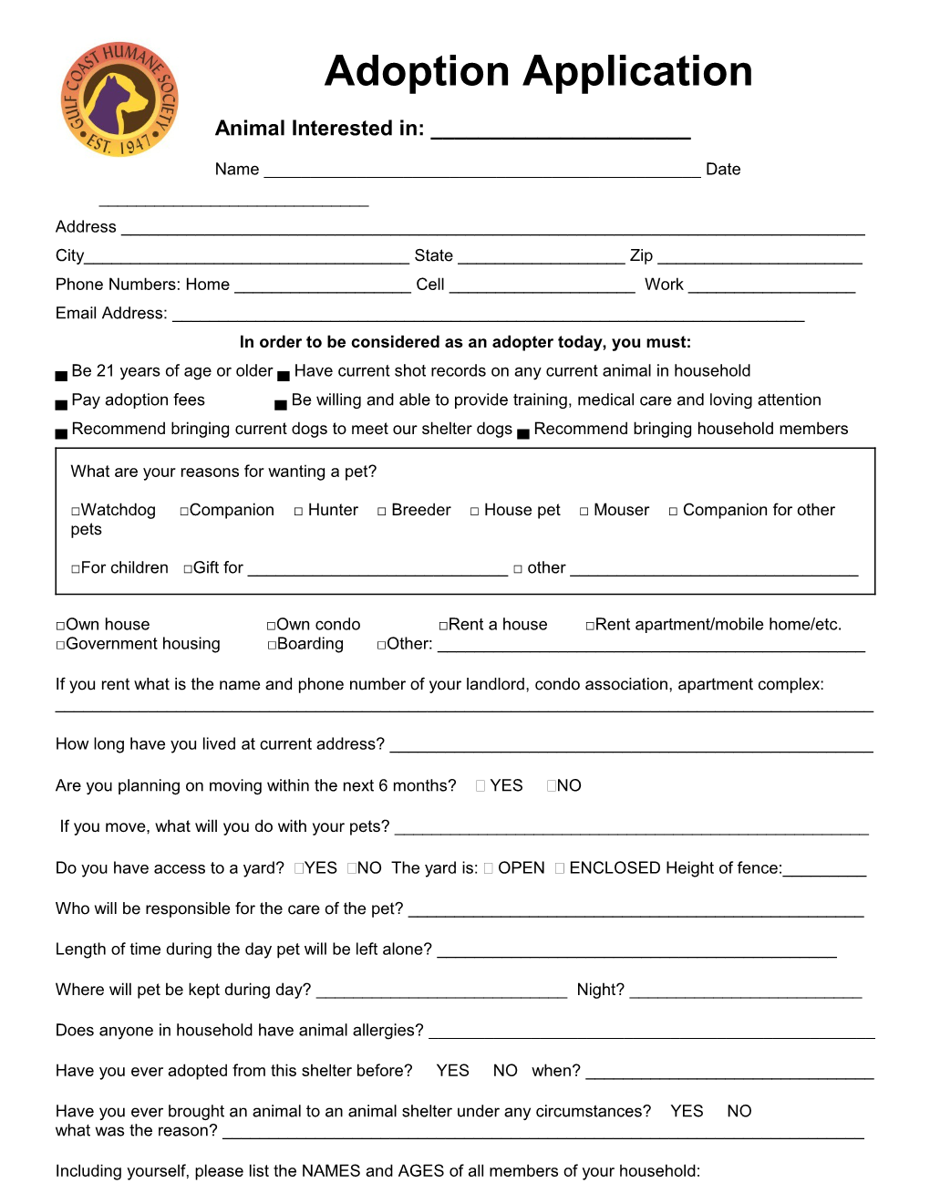 Application for Adoption