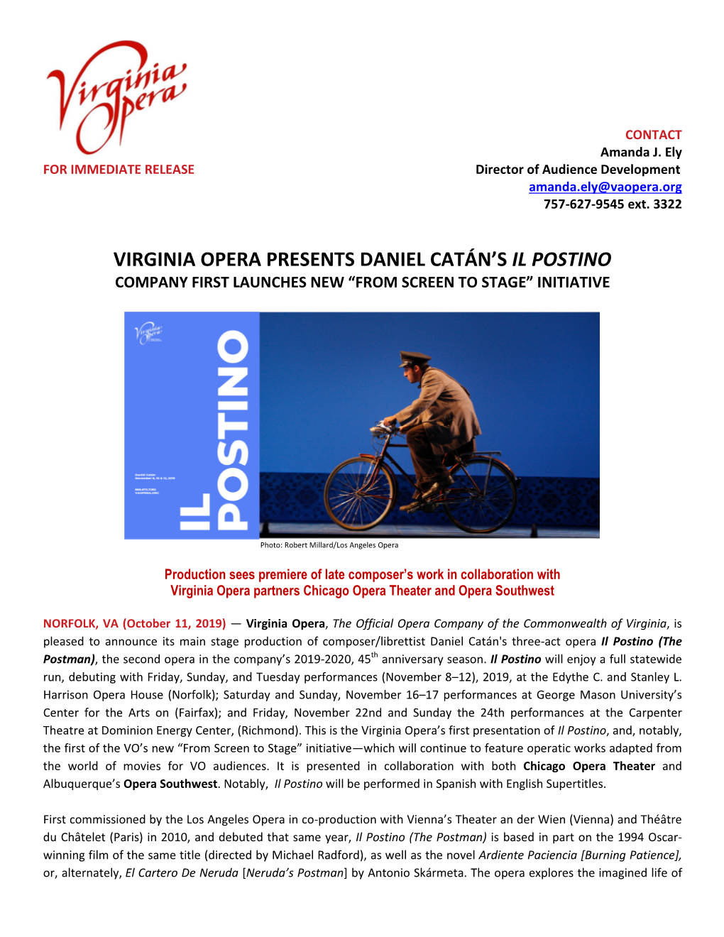 Virginia Opera Presents Daniel Catán's Il Postino