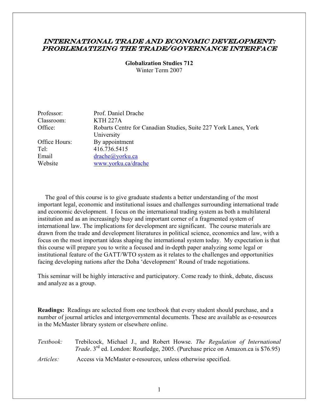 International Trade and Economic Development: Problematizing the Trade/Governance Interface