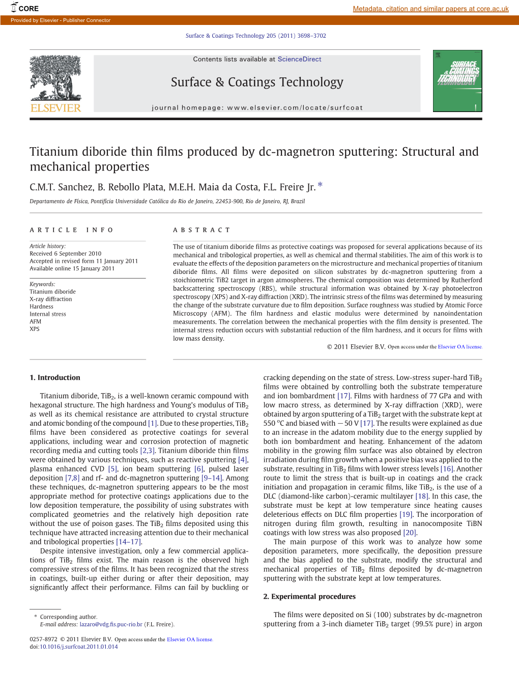 Titanium Diboride Thin Films Produced by Dc-Magnetron Sputtering