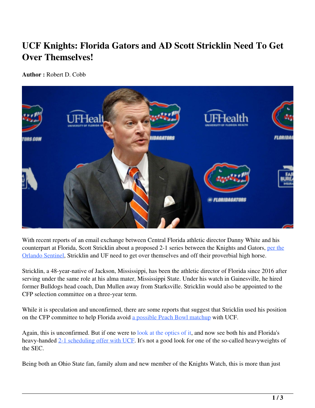 UCF Knights: Florida Gators and AD Scott Stricklin Need to Get Over Themselves!