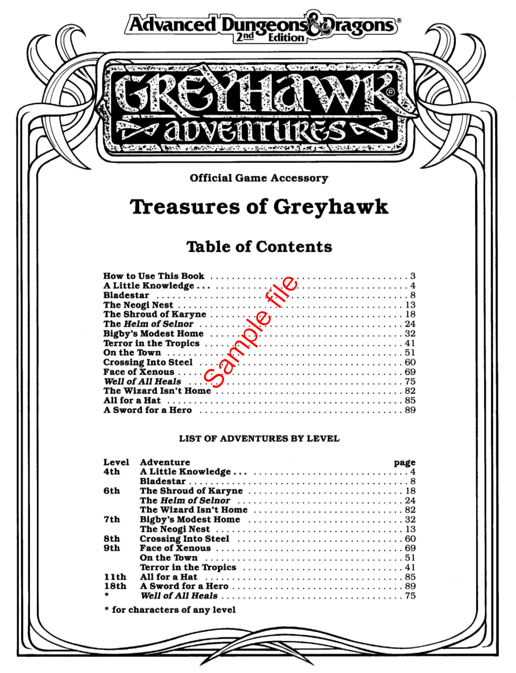 Treasures of Greyhawk Table of Contents