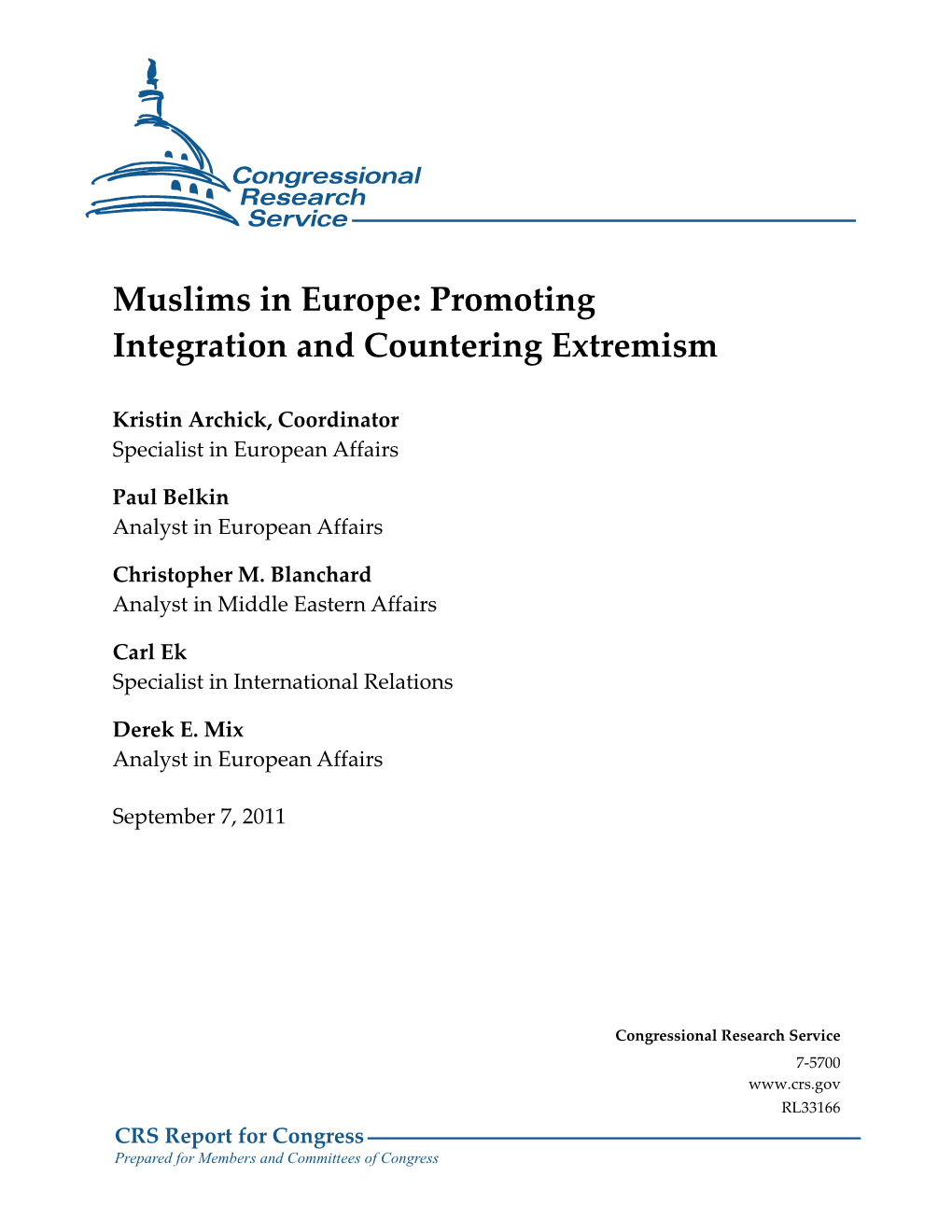 Muslims in Europe: Promoting Integration and Countering Extremism