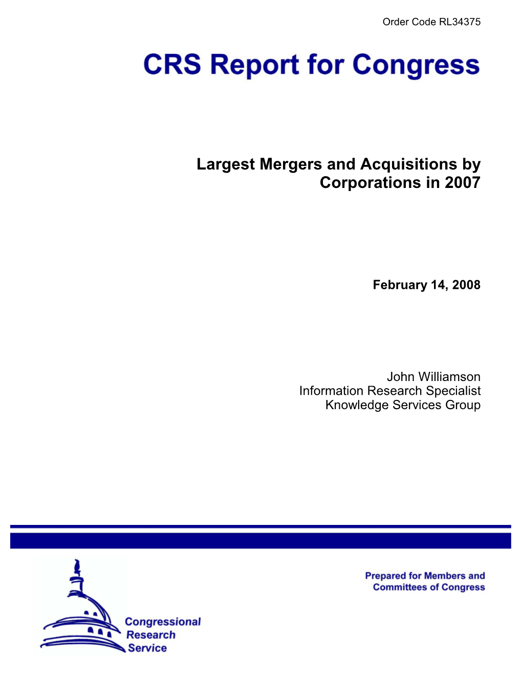 Largest Mergers and Acquisitions by Corporations in 2007
