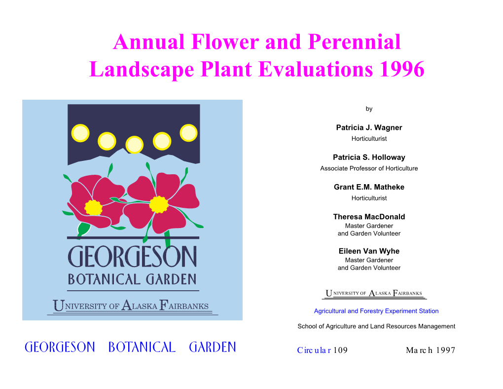 Annual Flower and Perennial Landscape Plant Evaluations 1996