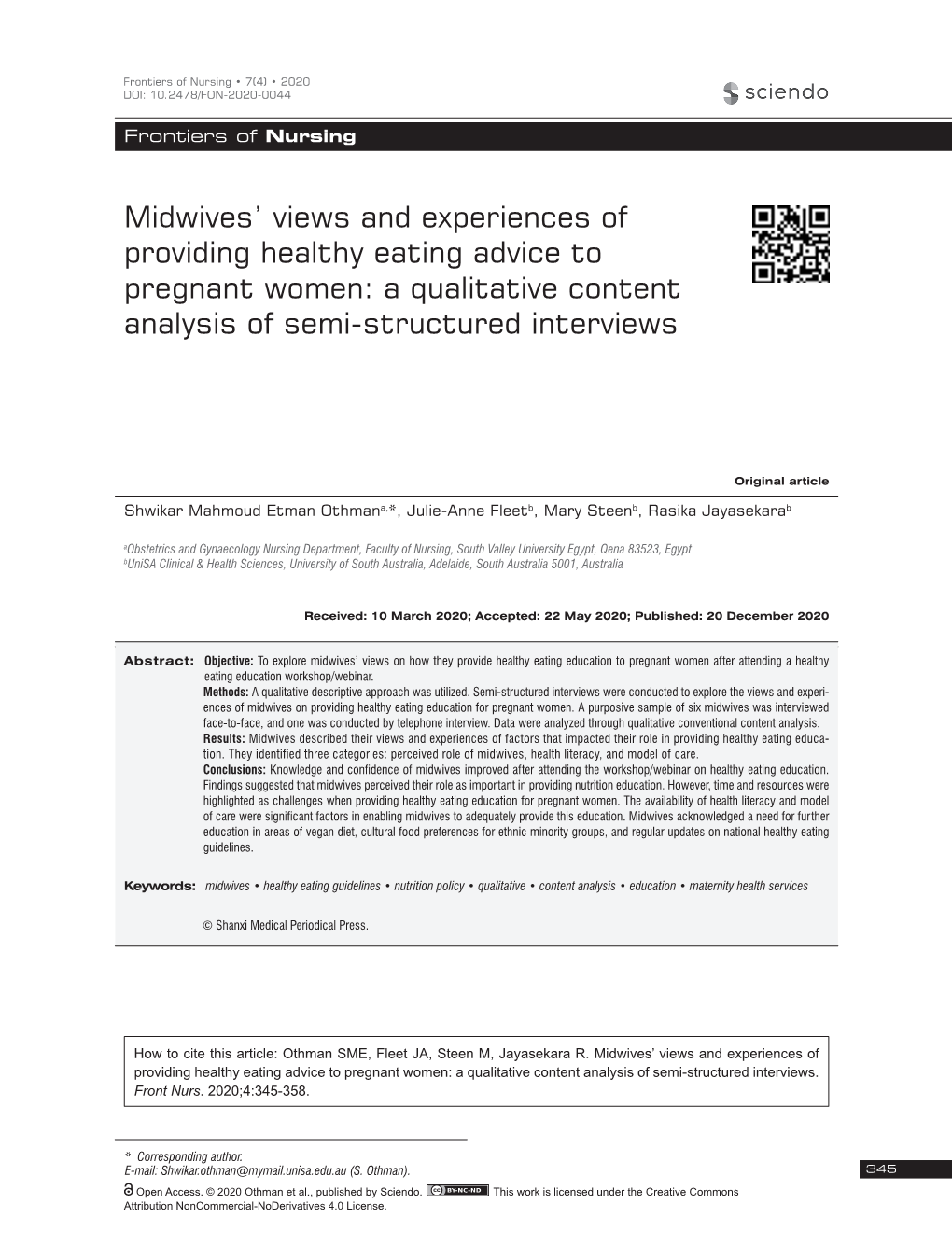 Midwives' Views and Experiences of Providing Healthy Eating Advice To