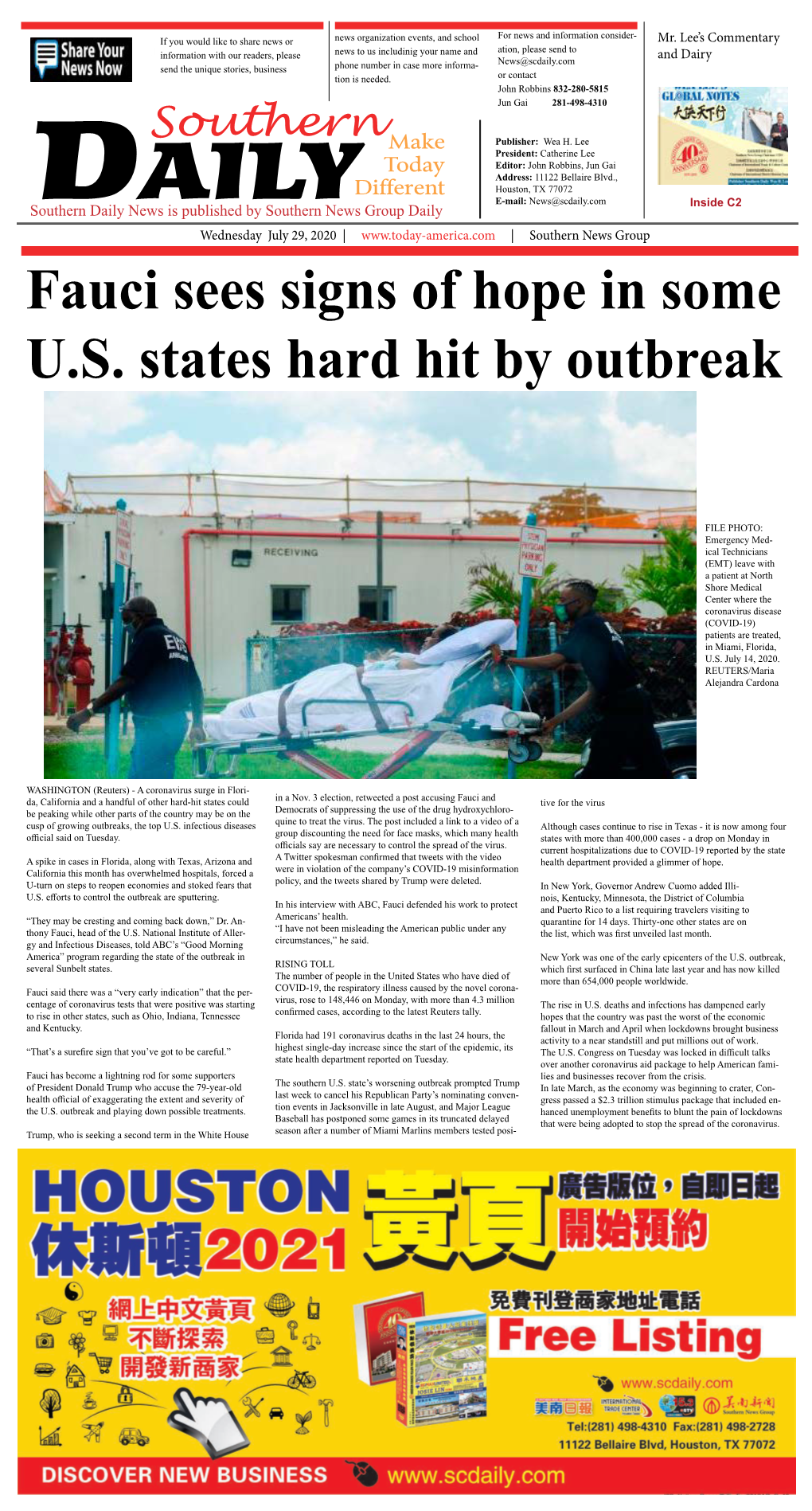 Fauci Sees Signs of Hope in Some U.S. States Hard Hit by Outbreak