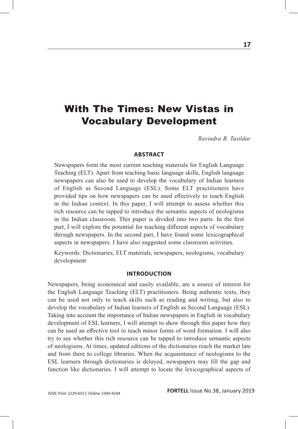 New Vistas in Vocabulary Development