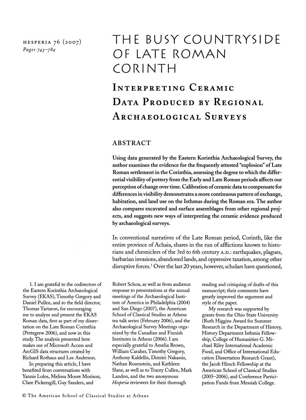 The Busy Countryside of Late Roman Corinth: Interpreting Ceramic Data