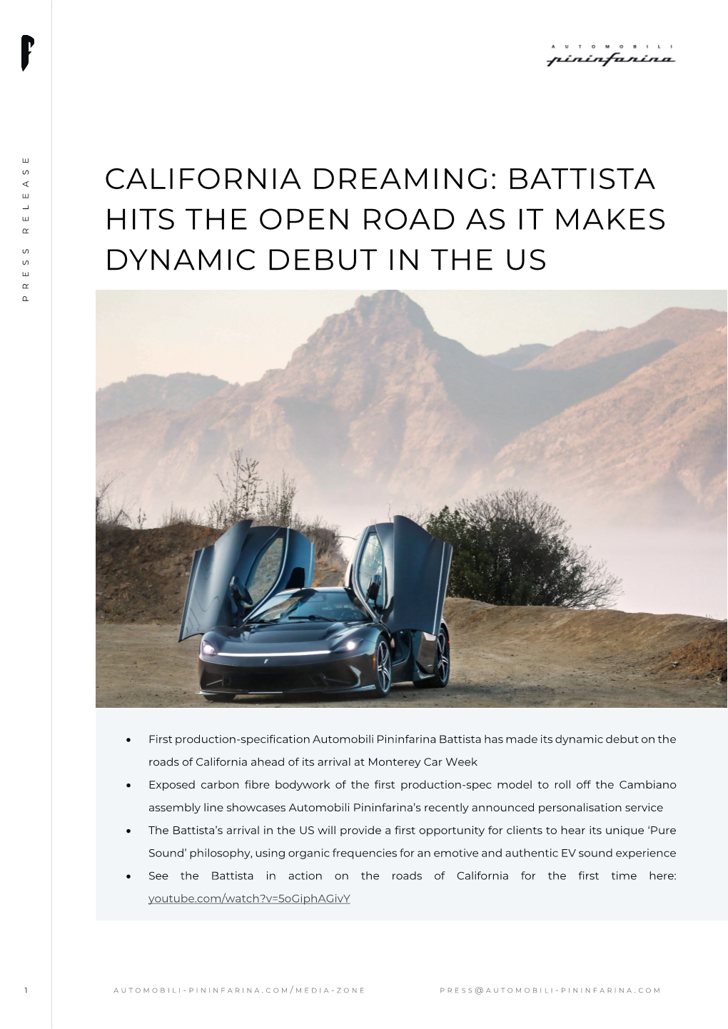 Battista Hits the Open Road As It Makes Dynamic Debut in the Us Press Release Press