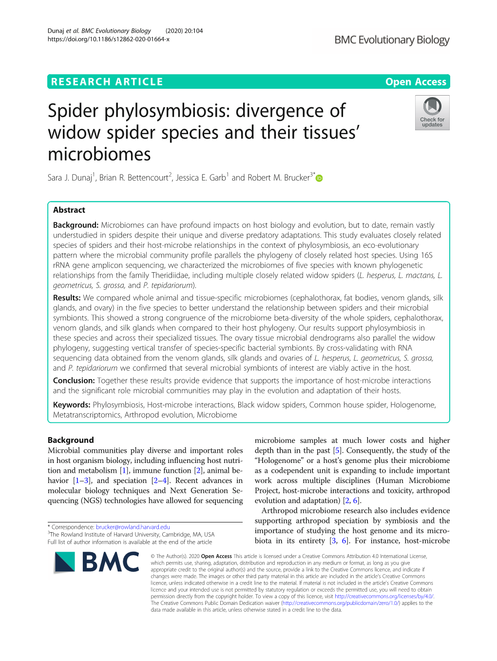 Divergence of Widow Spider Species and Their Tissues' Microbiomes