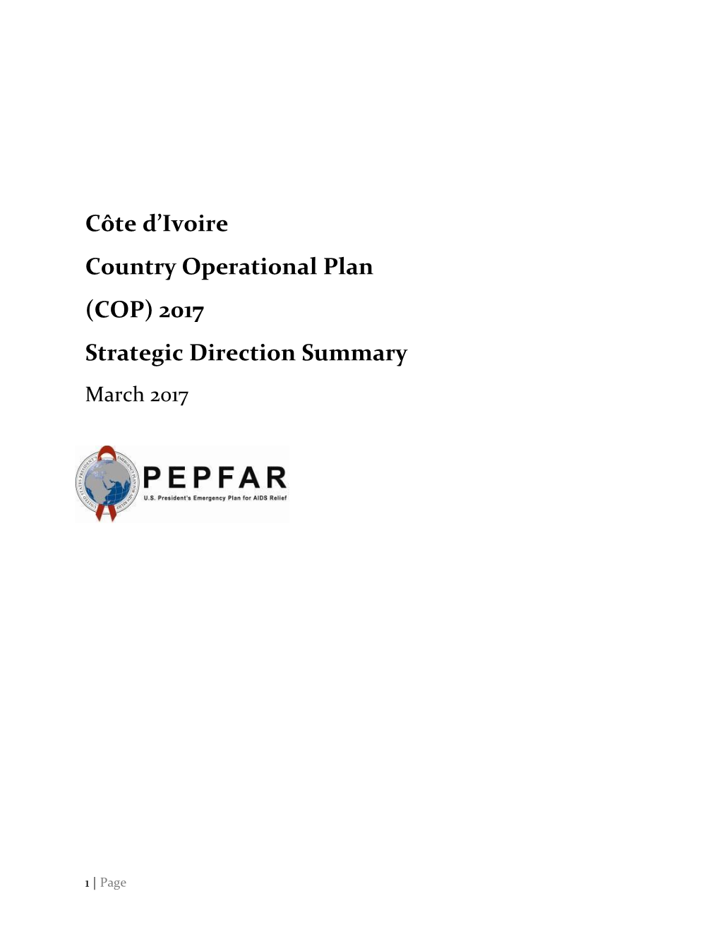 Côte D'ivoire Country Operational Plan (COP) 2017