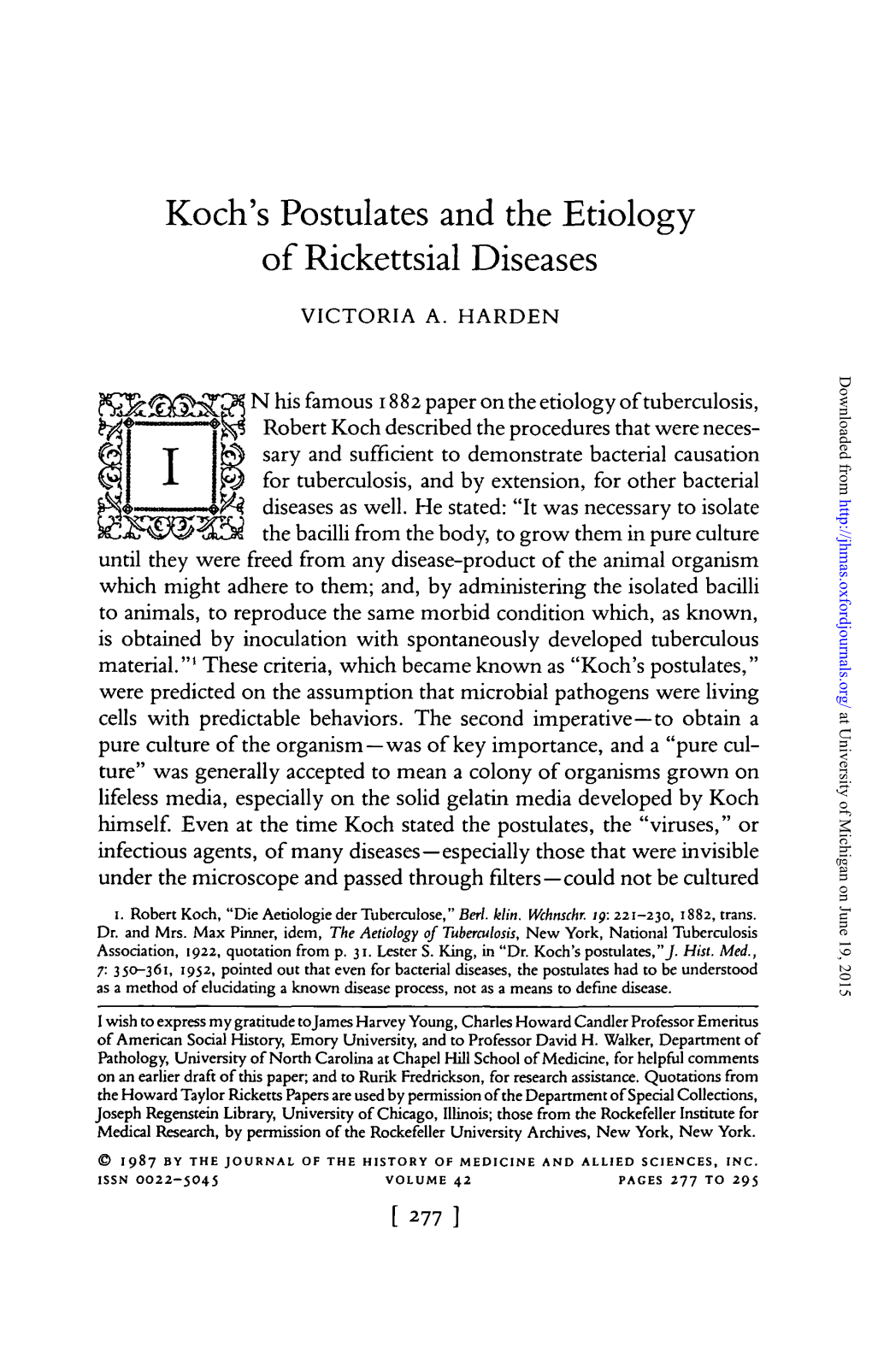 Koch's Postulates and the Etiology of Rickettsial Diseases