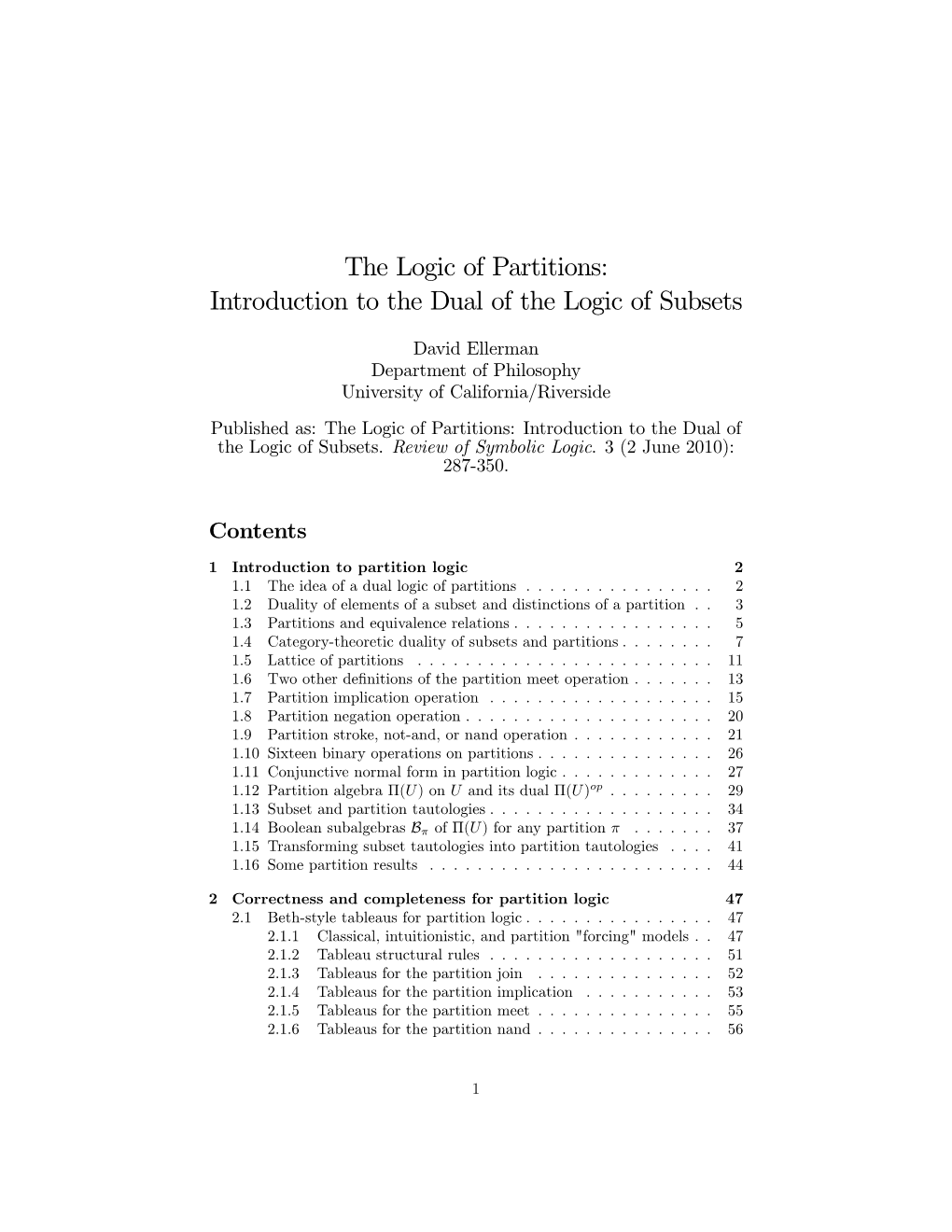 The Logic of Partitions: Introduction to the Dual of the Logic of Subsets