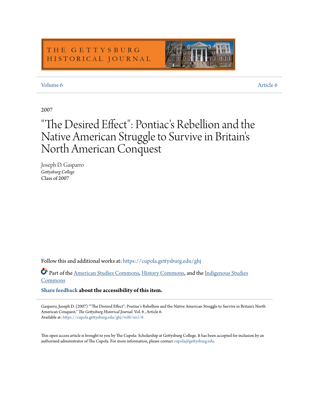 Pontiac's Rebellion and the Native American Struggle to Survive in Britain's North American Conquest Joseph D